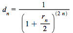 d[n] = `/`(1, `*`(`^`(`+`(1, `*`(`/`(1, 2), `*`(r[n]))), `+`(`*`(2, `*`(n))))))