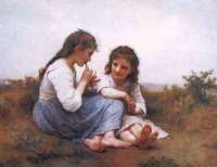 painting of two little girls on hillside