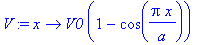 V := proc (x) options operator, arrow; V0*(1-cos(Pi*x/a)) end proc