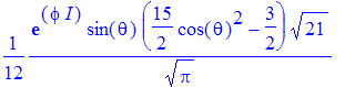 1/12*exp(phi*I)*sin(theta)*(15/2*cos(theta)^2-3/2)*21^(1/2)/Pi^(1/2)