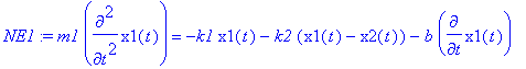 NE1 := m1*diff(x1(t),`$`(t,2)) = -k1*x1(t)-k2*(x1(t...
