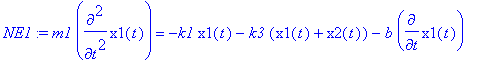 NE1 := m1*diff(x1(t),`$`(t,2)) = -k1*x1(t)-k3*(x1(t...