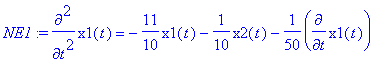 NE1 := diff(x1(t),`$`(t,2)) = -11/10*x1(t)-1/10*x2(...
