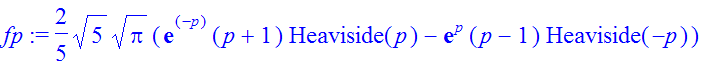 fp := 2/5*5^(1/2)*Pi^(1/2)*(exp(-p)*(p+1)*Heaviside(p)-exp(p)*(p-1)*Heaviside(-p))