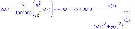 NE1 := 3/1000000*diff(x(t),`$`(t,2)) = -.1175100000...