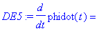 DE5 := diff(phidot(t),t) = ((I3-2*I1)*phidot(t)*thetadot(t)*cos(theta(t))+I3*psidot(t)*thetadot(t)+2*f*m*g*(r*cos(theta(t))-a)/Pi*arctan(1000*a*phidot(t)+1000*r*psidot(t)))/I1/sin(theta(t))