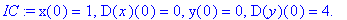 IC := x(0) = 1, D(x)(0) = 0, y(0) = 0, D(y)(0) = 4.