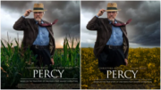 Percy movie posters --Christopher Walken is shown in corn (left), corrected to canola (right)(Mongrel Media)