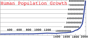 Graph of human population versus time
