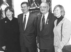 York President Lorna Marsden, left, and French Ambassador to Canada Denis Bauchard join Jean-Gabriel Castel, second from right, and his wife Ann Henney Castel at a ceremony honouring Castel with the presentation of the Officer of the National Order of Merit of France Medal.