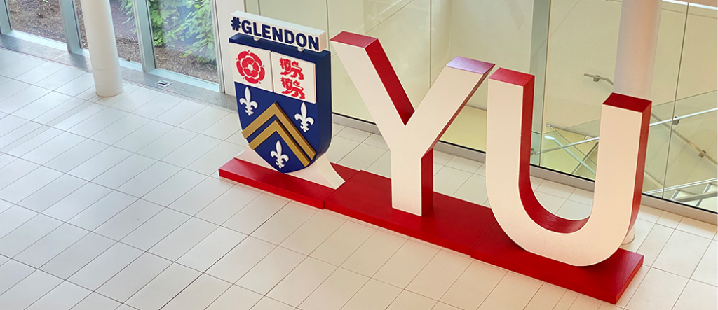 Glendon Crest and YU letters in the Centre of Excellence