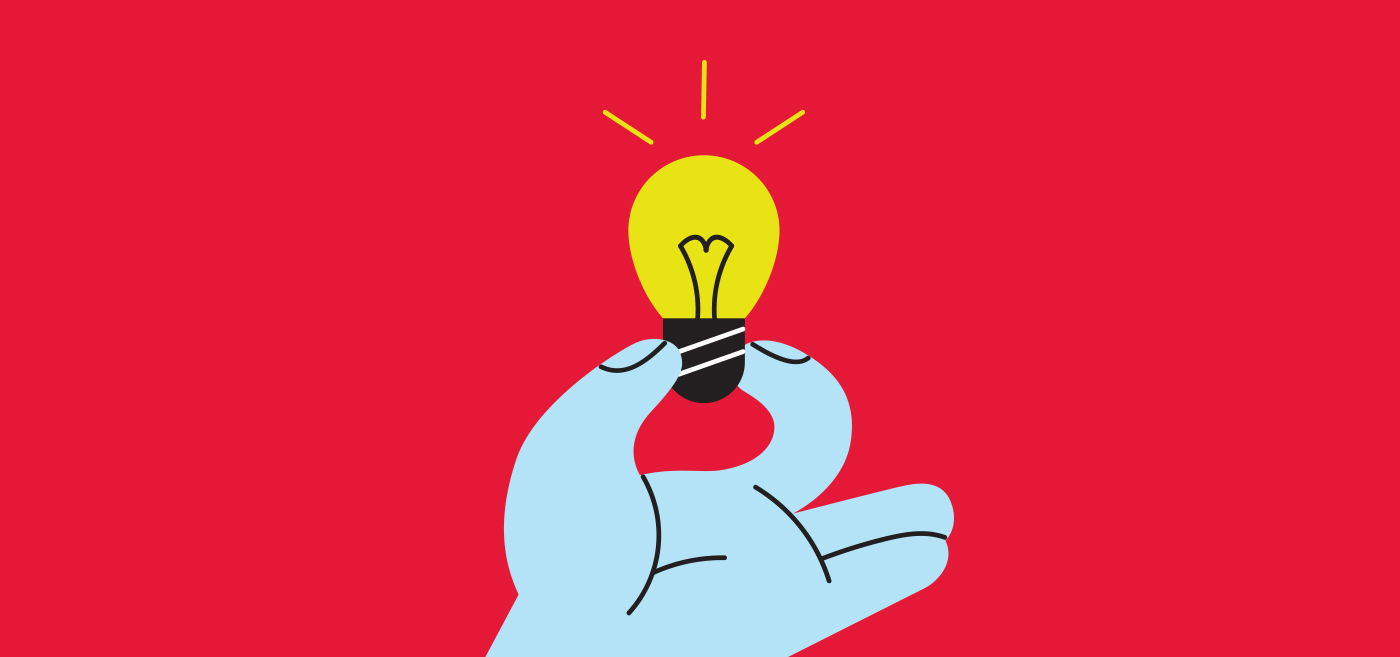 Illustration of hand holding light bulb