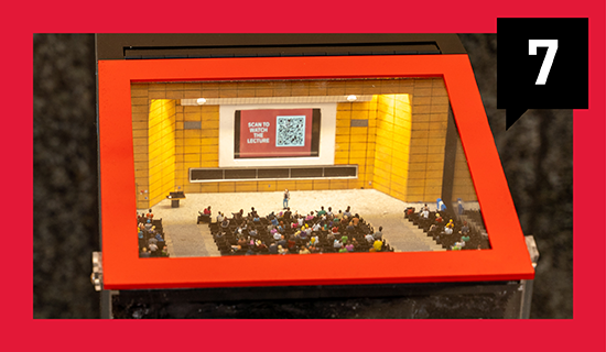 Image of world's smallest lecture hall at York University with a red frame around the image.