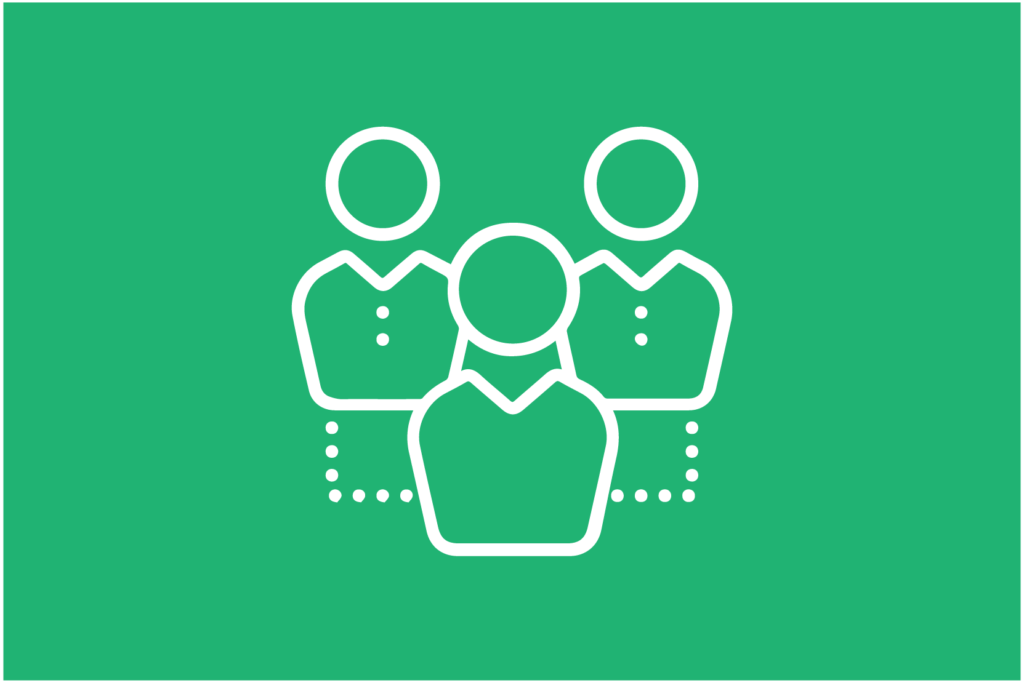 three people icons connected with dotted line