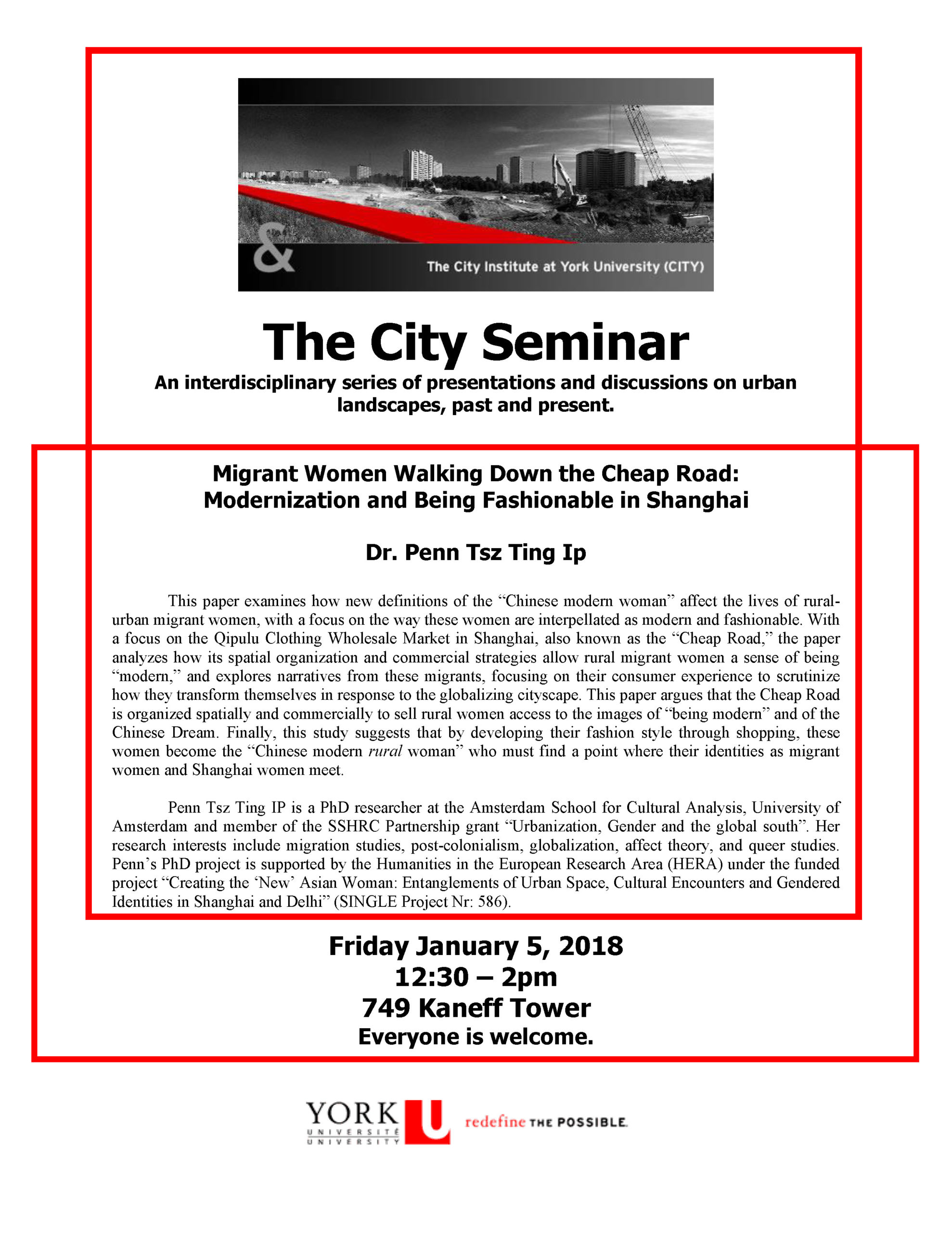 'Migrant Women Walking Down the Cheap Road: Modernization and Being Fashionable in Shanghai', with description of paper and event details.