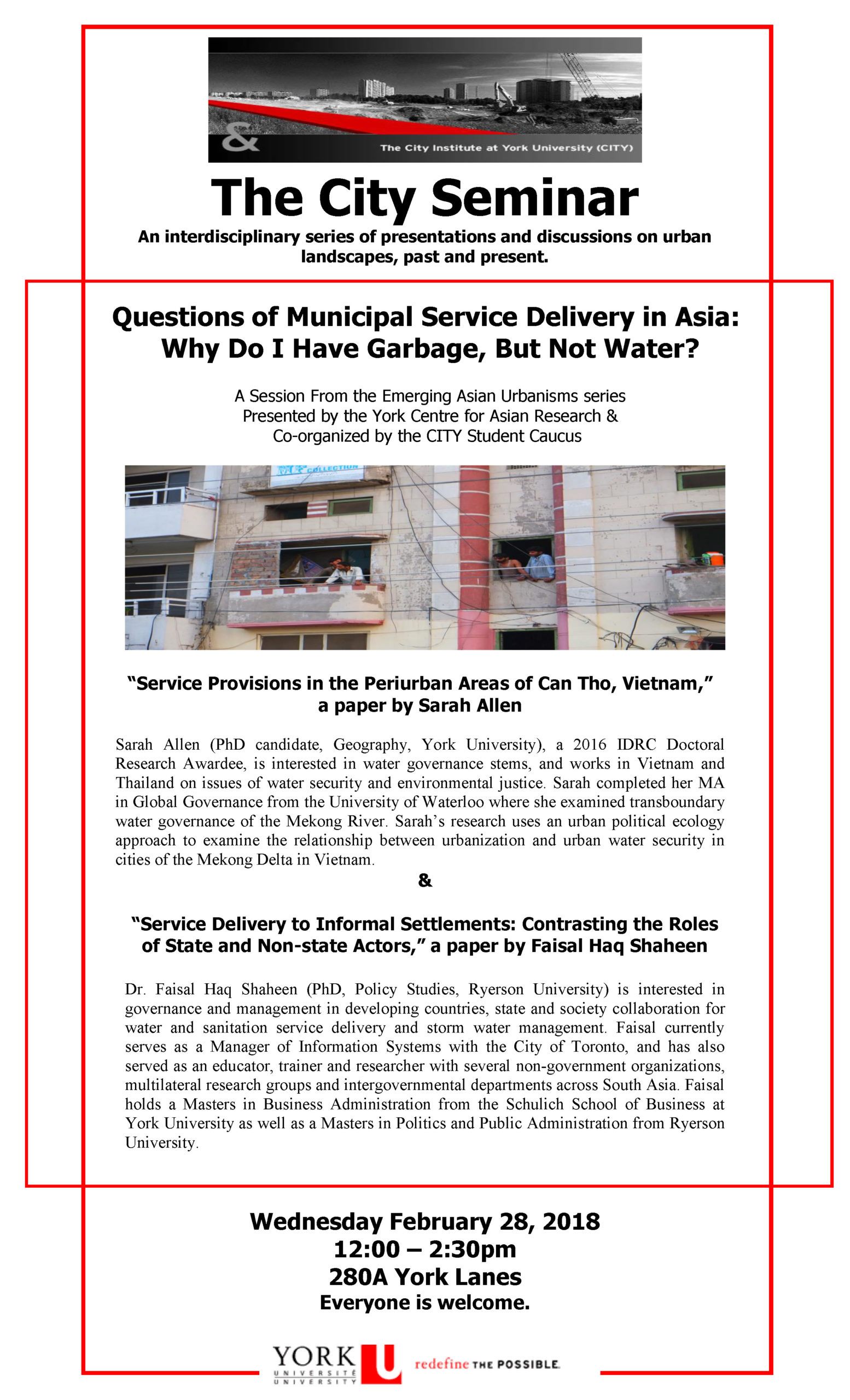 City seminar poster for "Questions of Municipal Service Delivery in Asia" Why Do I Have Garbage, But Not Water?"