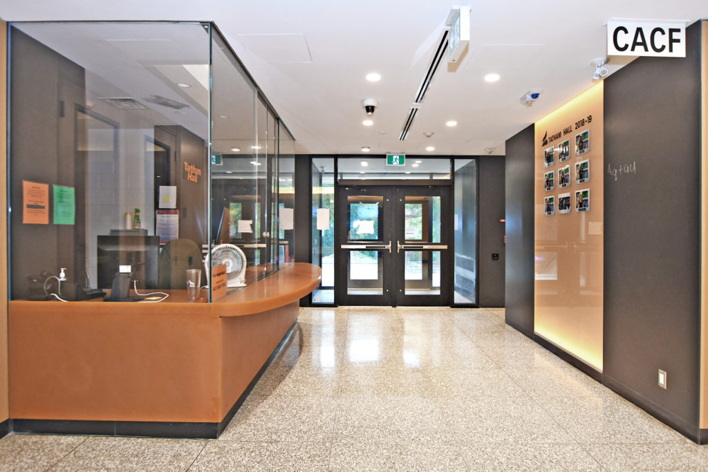 Lobby of Tatham Hall showing entrance and front desk