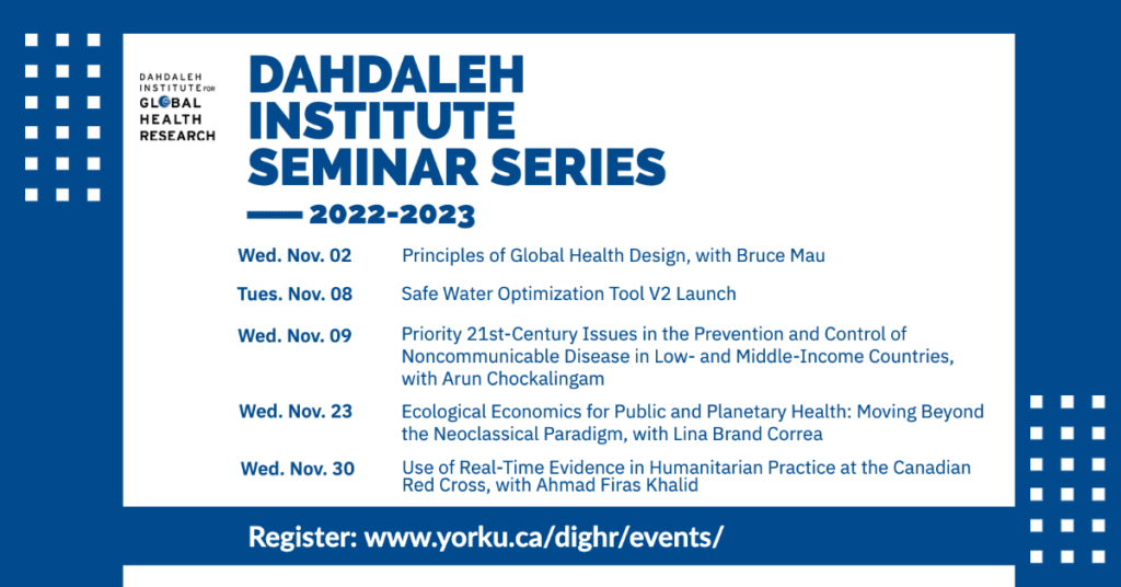 Poster with November 2022 events at the Dahdaleh Institute