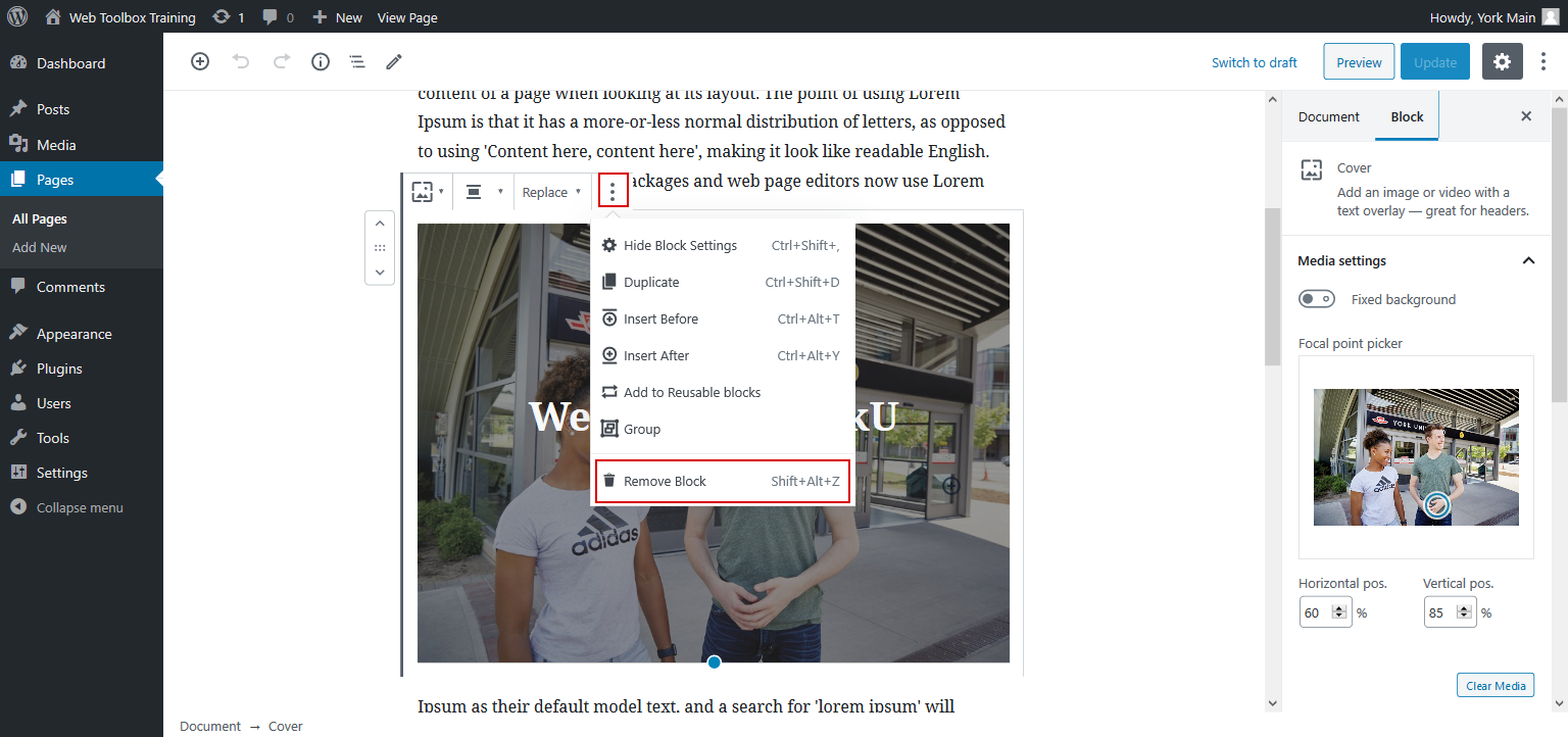 Removing/deleting a block