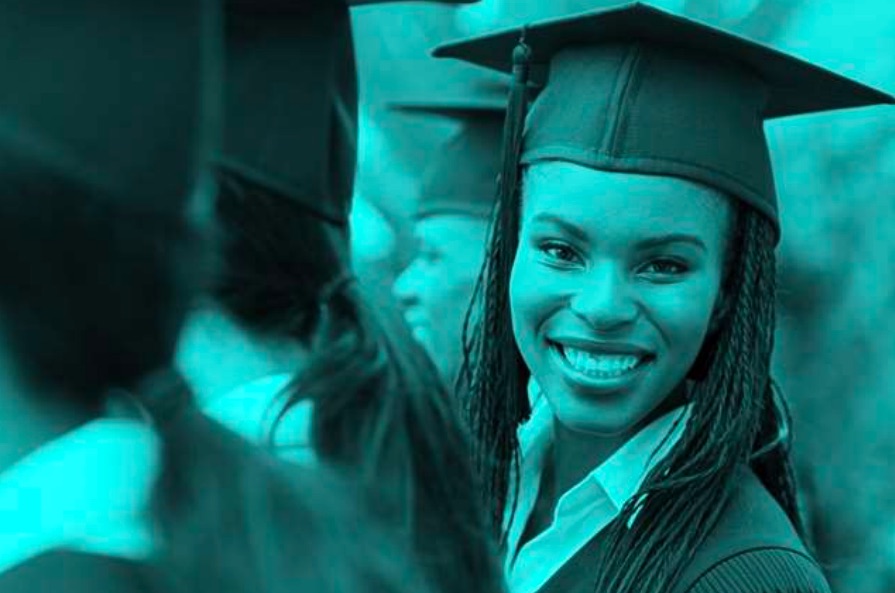 cover photo of 'Towards Race Equity in Education" report by Carl James and Tana Turner. Photo of young Black woman in graduation cloak and cap smiling