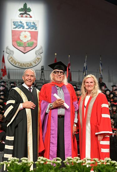 From left: York University Chancellor Gregory Sorbara, Elder Duke Redbird, and York University President and Vice-Chancellor Rhonda Lenton