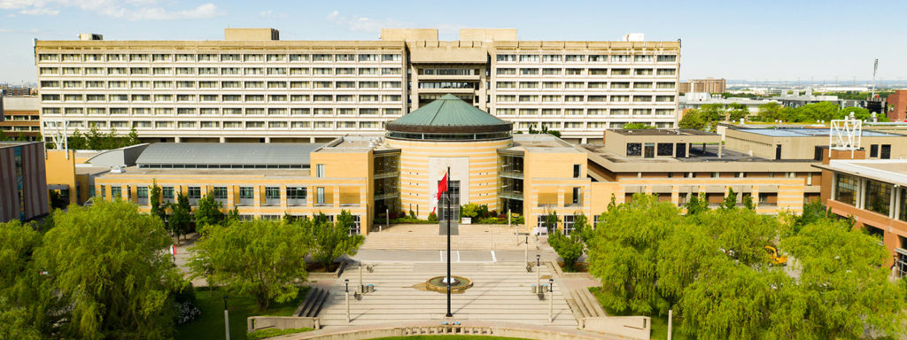 aerial view of Vari Hall on York University Keele campus