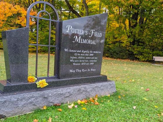 A monument at the Greenwood Cemetery  known as a potter's field