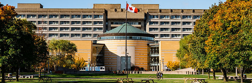 image of Vari Hall on York University Keele campus during the summer months