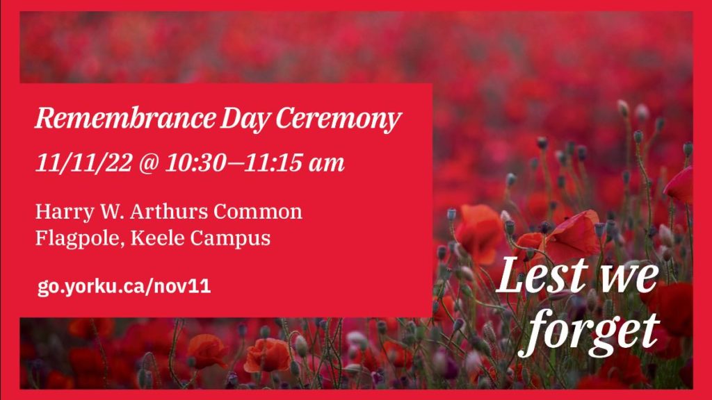 social media card with York U Remembrance Day 2022 ceremony information