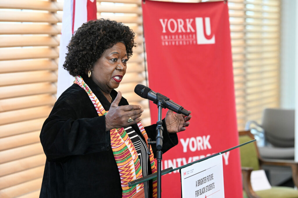 The Honourable Jean Augustine addresses attendees at the November 2 event announcing the governments $1.5 million contribution to the Jean Augustine Chair in Education, Community & Diaspora at York University
