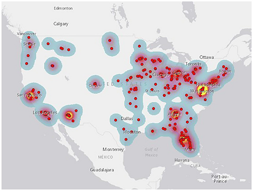 US map showing location of respondents 