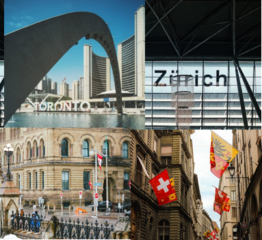 The four cities investigated by the SNSF project: Toronto, Zurich, Ottawa and Geneva