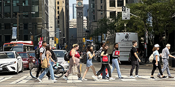 A group of EUC Student crossing an intersection