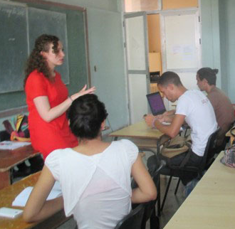 Fiona McDonald addresses students in her Cuban classroom