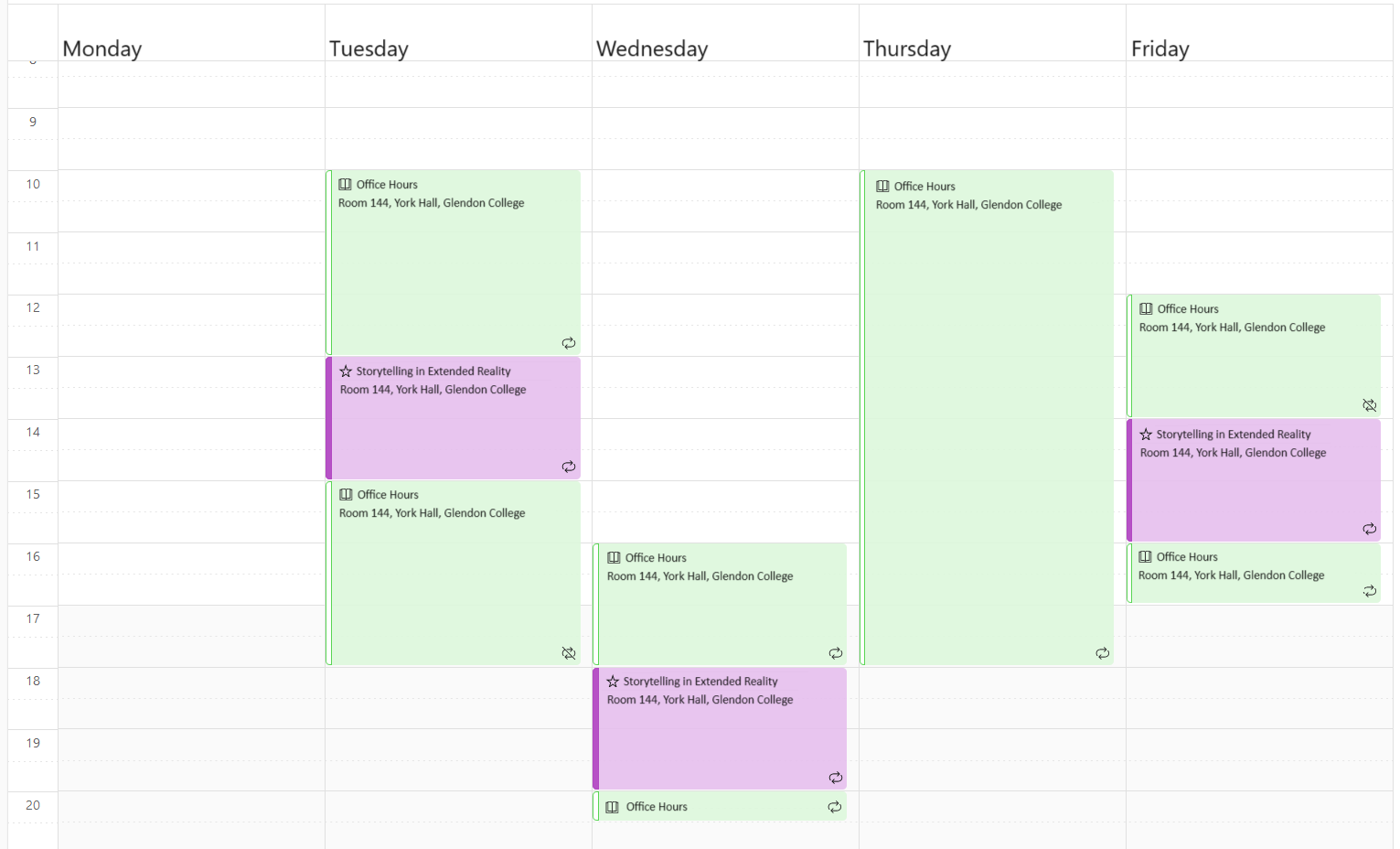 Glendon Digital Media Lab Schedule