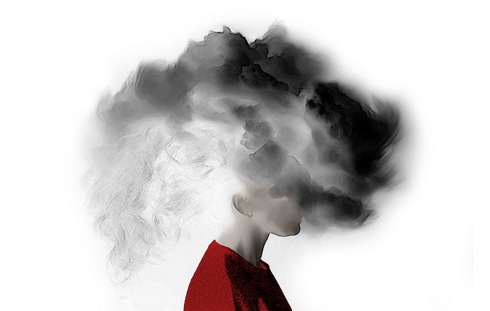 artistic rendering of a woman's head surrounded by cloud