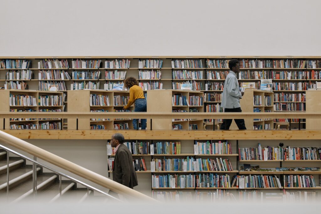 An image of people Inside a Library