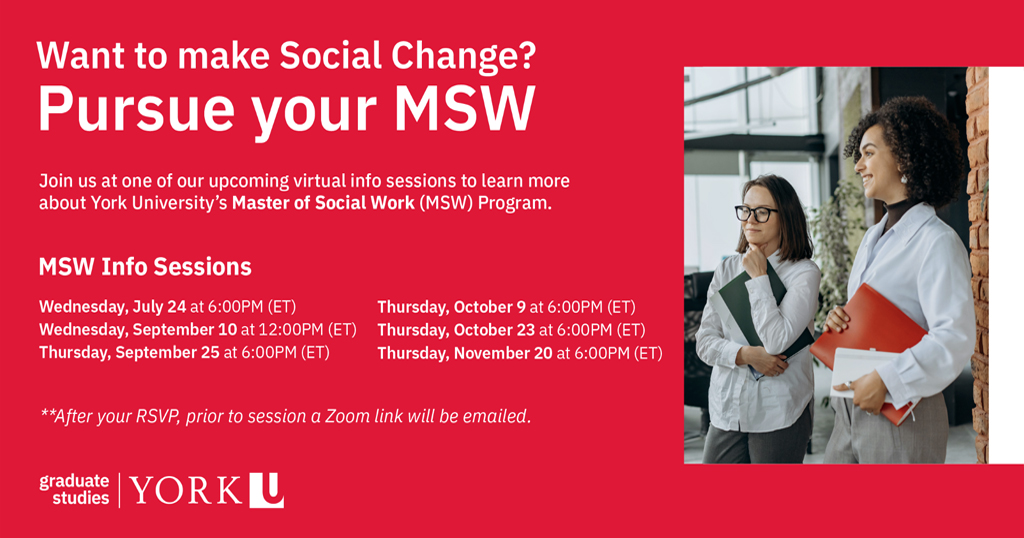 poster promoting Information sessions for potential Social Work MSW students