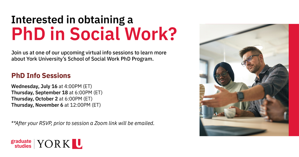poster promoting Information sessions for potential Social Work PhD students