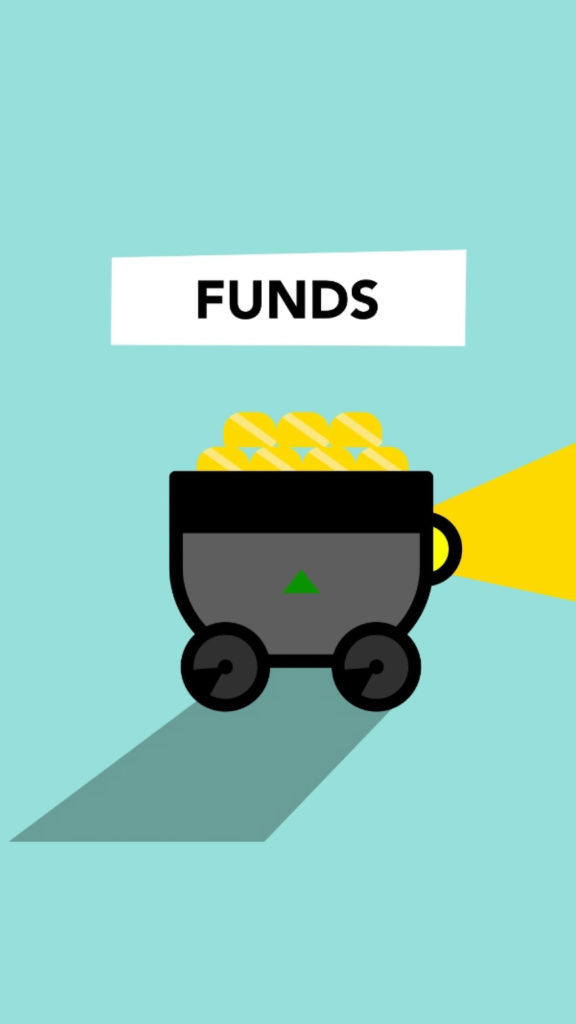 graphic of a carriage with gold items underneath the word funds