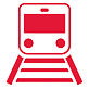 an icon representing a subway train on a track viewed from the front