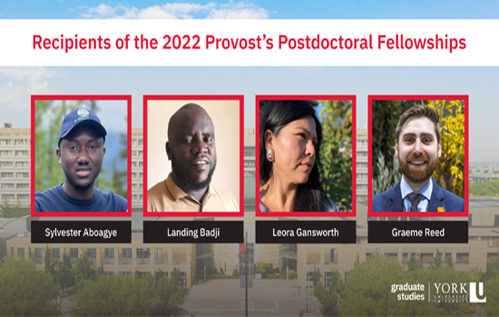 composite image of a faded Vari Hall with headshots of the four PDF recipients