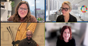 Thumbnail screenshot of the Council meeting with Vice-Provost & FGS Dean Alice MacLachlan, Provost & Vice-President Academic Lisa Philipps, Professor Amro Zayed, and Professor Alison Crosby