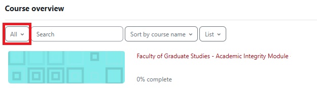 A screencapture showing the Academic Integrity Module access card under the “My courses” tab.