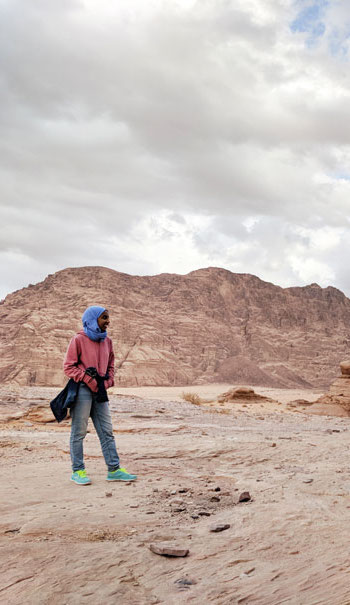 Global Health student standing in Jordan on her practicum