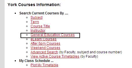 Screenshot of the Registrar's Office Courses Website