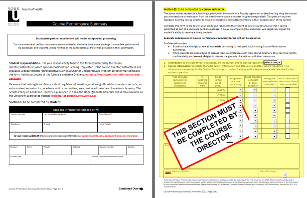 The highlighted section must be completed by the course director.