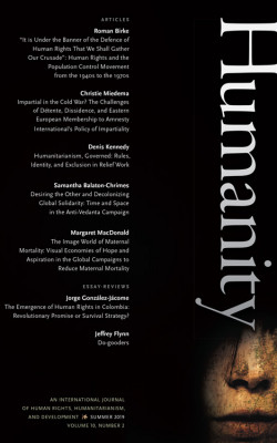 humanity journal cover for volume 10, number 2, summer 2019