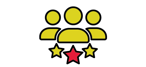 Icon of three figures above three stars