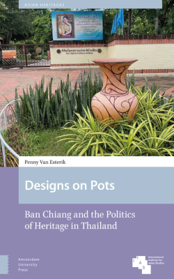 Book cover of Designs on Pots showcasing traditionally designed pots in Thailand.